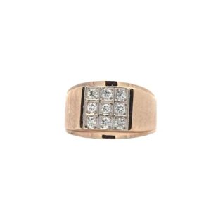 10K Yellow Gold 9 Diamond Signet Style Ring