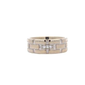 10K White Gold 3 Diamond Accent 8mm Brick Lock Comfort Fit Band
