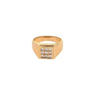 14K Yellow Gold 9 RBC Diamond Signet Style Ring