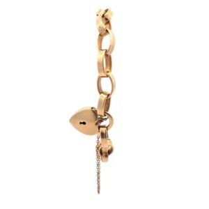 10K Yellow Gold Open Oval Link Bracelet w/ Heart Clasp & Safety Chain