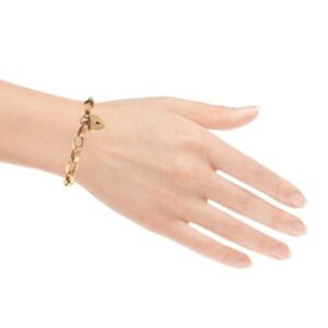 10K Yellow Gold Open Oval Link Bracelet w/ Heart Clasp & Safety Chain