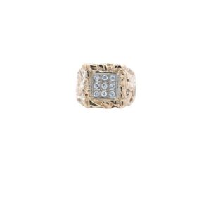 14K Yellow Gold 9 RBC Diamond Signet Style Ring