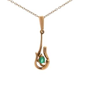 18K Yellow Gold 5mm Pear Cut Emerald Stylized Dangle Pendant