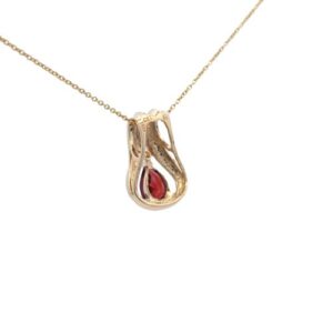 14K Yellow Gold 8x6mm Pear Cut Garnet & 1 Diamond Accent Pendant on Adjustable Chain