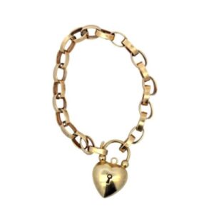 10K Yellow Gold 9″ Loop Link Bracelet w/ Heart Clasp