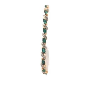 14K Yellow Gold Marquise Cut Emerald & Single Cut Diamond Tennis Bracelet