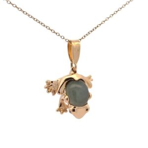 18K Yellow Gold Frog Pendant w/ Jade & Diamond Eyes
