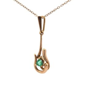 18K Yellow Gold 5mm Pear Cut Emerald Stylized Dangle Pendant