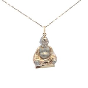 10K Yellow & White Gold 31mm Puffed Buddha Pendant