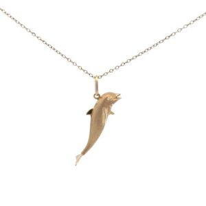 10K Yellow Gold 29mm Puffed Dolphin Pendant