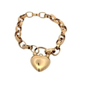 10K Yellow Gold 9″ Loop Link Bracelet w/ Heart Clasp
