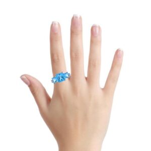 10K White Gold 3 Blue Topaz Trinity Ring w/ 8 Diamind Accents