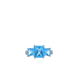 10K White Gold 3 Blue Topaz Trinity Ring w/ 8 Diamind Accents