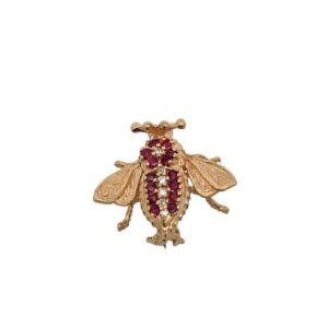 14K Yellow Gold Fly Pin w/ 14 Ruby & 6 Diamonds