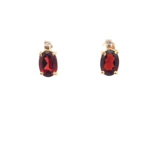 Pair of 14K Yellow Gold Earrings w/ Oval Garnet & 1 Diamond Accent
