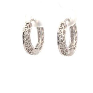 Pair of 14K White Gold Filigree Hoop Earrings w/18 RBC Diamonds