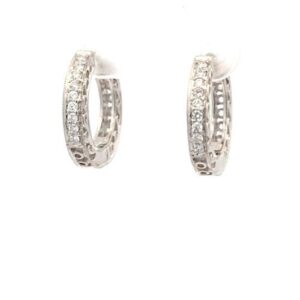 Pair of 14K White Gold Filigree Hoop Earrings w/18 RBC Diamonds