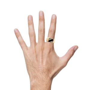 10K Yellow Gold Onyx Inlay 4 RBC Diamond Accent Signet Style Ring