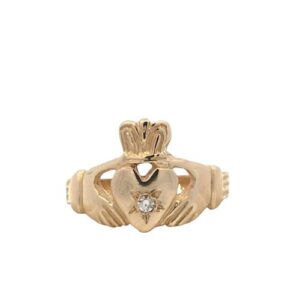 10K Yellow Gold Diamond Accent Claddagh Ring