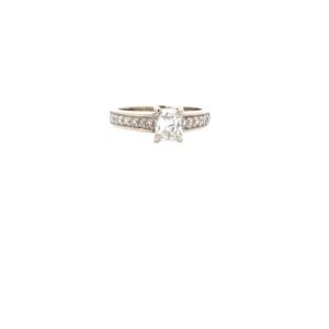 14K White Gold Ring w/ .80CT Cushion Cut Diamond Centre & 16 Diamonds 💎 ✨️