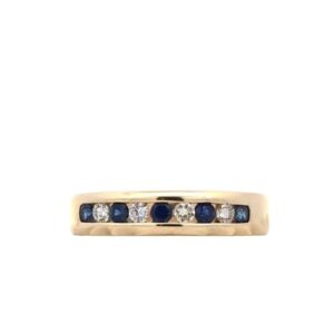 10K Yellow Gold 5 Sapphire 4 Diamond Channel Set Band