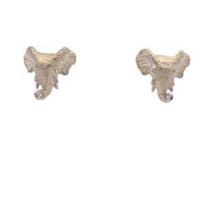 Pair of 14K White Gold 3 Diamond Accent Elephant Head Earrings