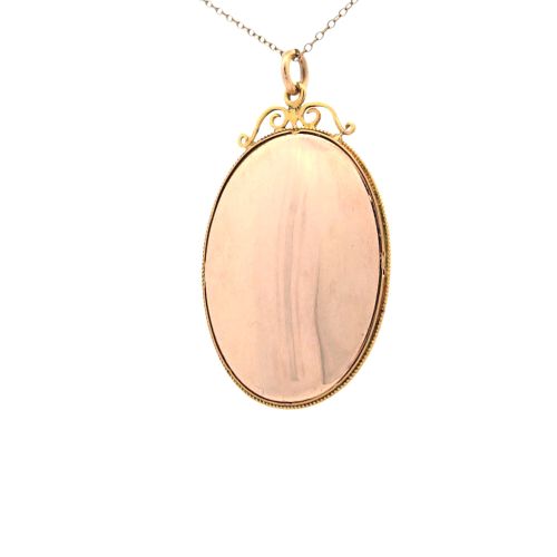 18K Yellow Gold Oval Scroll Detail Pendant w/ .69CT OMC Diamond Centre & Rose Cut Diamonds 1.39CT TDW - Image 4