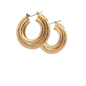 Pair of Gaston Ledo 18K Yellow Gold 28mm Stylized Puffed Leverback Hoop Earrings