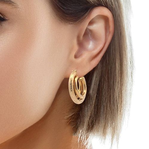 Pair of Gaston Ledo 18K Yellow Gold 28mm Stylized Puffed Leverback Hoop Earrings - Image 2