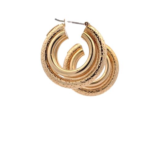 Pair of Gaston Ledo 18K Yellow Gold 28mm Stylized Puffed Leverback Hoop Earrings - Image 4
