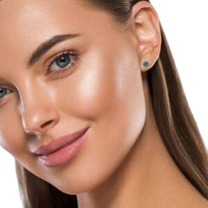 Pair of EFFY 14K White Gold Emerald Centre Floral Diamond Cluster Stud Earrings