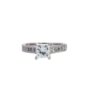 14K White Gold 1.01CT Princess Cut Diamond Centre w/ 18 Princess Cut Diamond Engagement Ring 1.72CT TDW