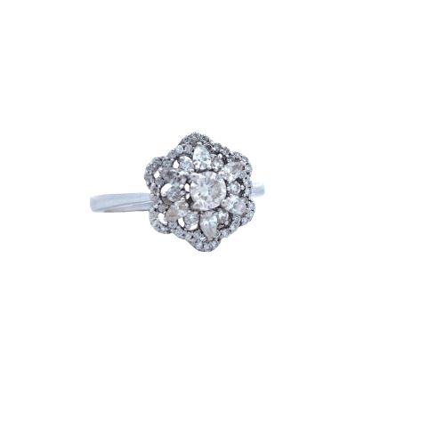 14K White Gold .20CT RBC Centre Multi Diamond Floral Cluster Style Ring - Image 4