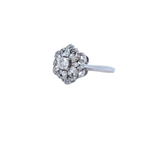 14K White Gold .20CT RBC Centre Multi Diamond Floral Cluster Style Ring - Image 3