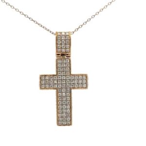 10K Yellow Gold 150 RBC Diamond Cross Pendant 1.70TDW