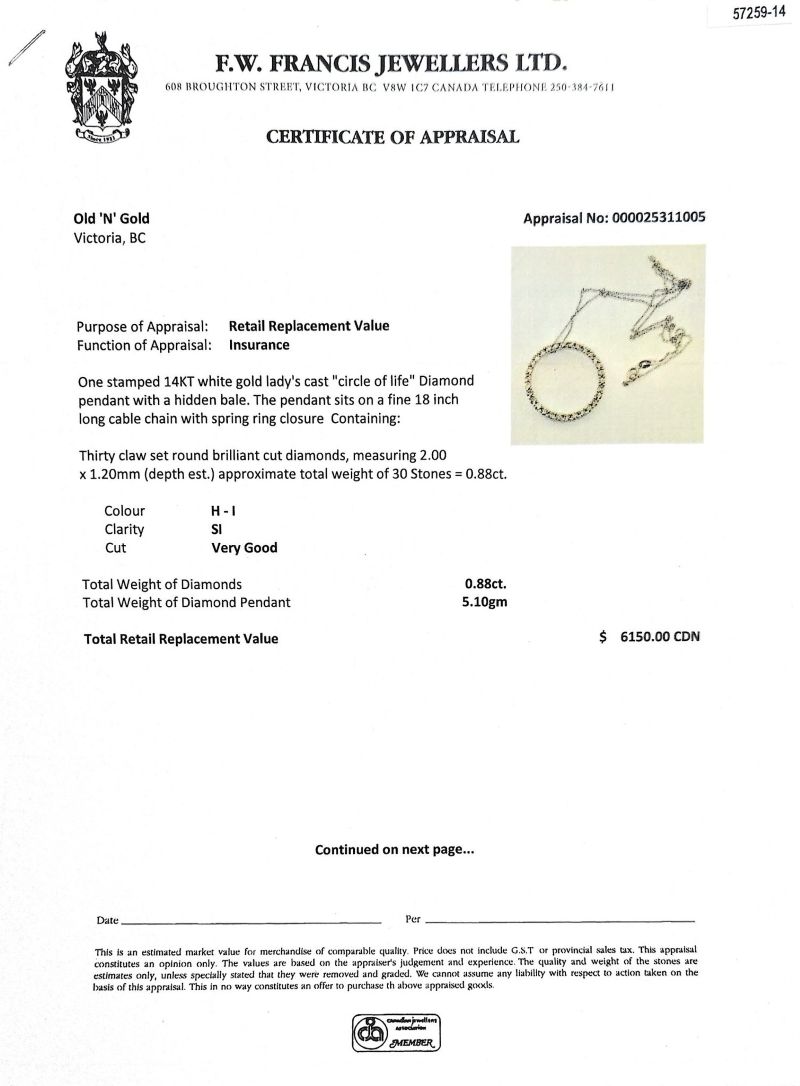 14K White Gold 30 Diamond Circle of Life Pendant on Fine 18" Chain - Image 5