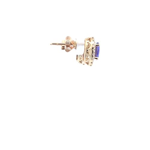Pair of 10K Yellow Gold Stud Style Earrings w/ Oval Tanzanites & Diamond Halo - Image 5