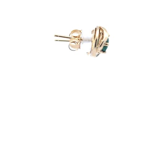 Pair of 14K Yellow Gold Stud Style Earrings w/ Round Emeralds & Diamond Halo - Image 4