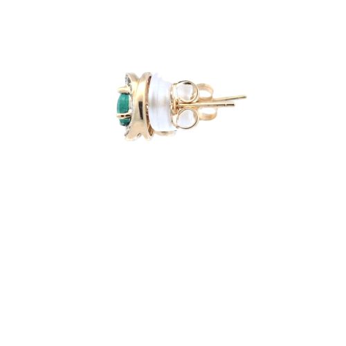 Pair of 14K Yellow Gold Stud Style Earrings w/ Round Emeralds & Diamond Halo - Image 3
