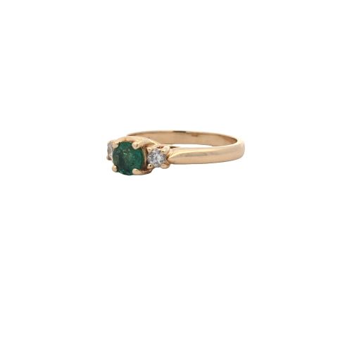 14K Yellow Gold Round Emerald Centre & 2 RBC Diamond Ring - Image 3