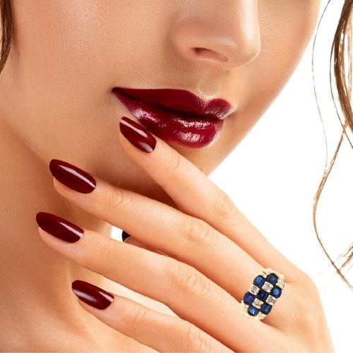 18K Yellow Gold Ring w/ 7 Oval Sapphires & 8 Diamond Accents - Image 2