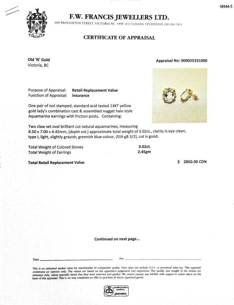 14K Yellow Gold Oval Aquamarine Nugget Halo Necklace & Matching Stud Earrings - Image 5