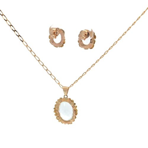 14K Yellow Gold Oval Aquamarine Nugget Halo Necklace & Matching Stud Earrings - Image 2