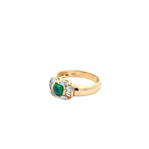 18K Yellow Gold Ring w/ .60CT Cabochon Emerald, Marquise & Baguette Cut Diamonds - Image 3