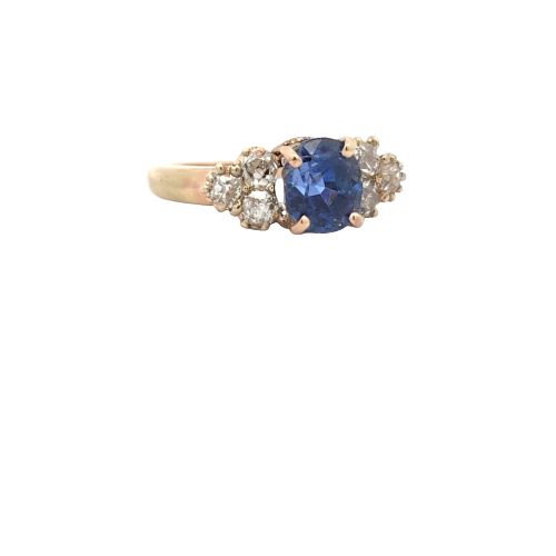 14K Yellow Gold 2.61CT Blue Sapphire & 6 OEC Diamond Ring - Image 4
