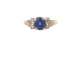 14K Yellow Gold 2.61CT Blue Sapphire & 6 OEC Diamond Ring