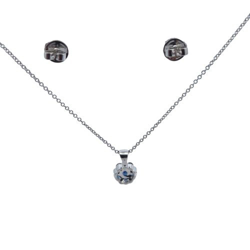 14K White Gold Round Sapphire & Diamond Necklace & Matching Earrings - Image 3