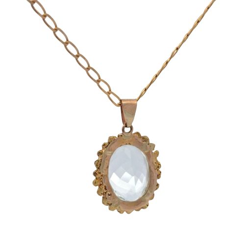 14K Yellow Gold Oval Aquamarine Nugget Halo Necklace & Matching Stud Earrings - Image 4