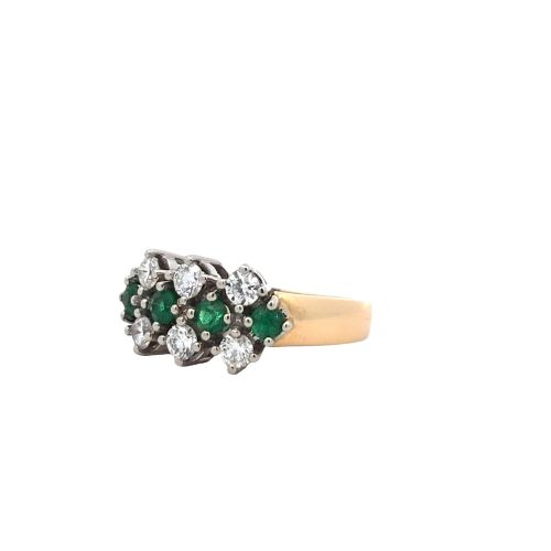 BIRKS 18K Yellow & White Gold Ring w/ 4 Round Emeralds & 6 RBC Diamonds - Image 3