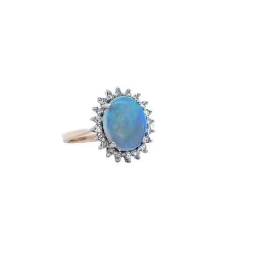 14K Yellow Gold Ring w/ 2.94CT Oval Jelly Opal Centre & 20 RBC Diamond Halo - Image 4